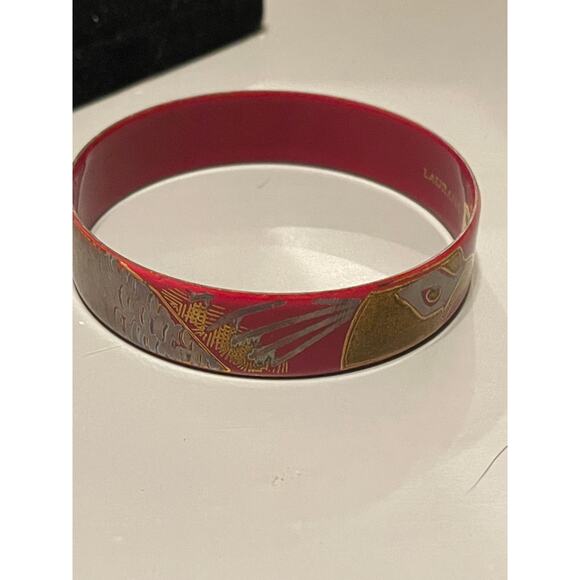 Vintage Italian Bangle Bracelet by Laurana Red & Gold Peacock - Picture 7 of 7
